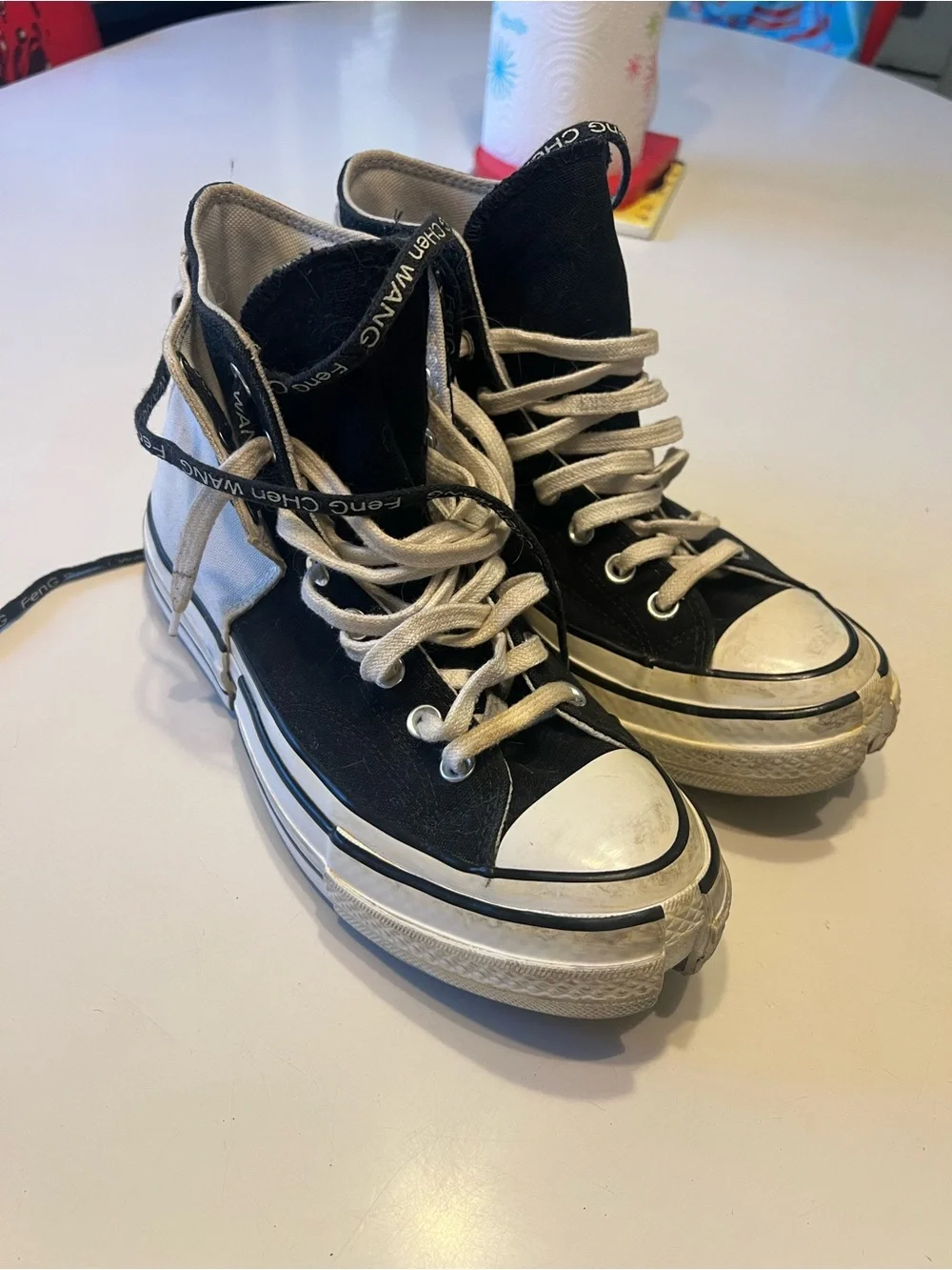 Converse Black and White High-Top Kids Sneakers with Cream Laces